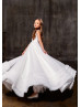 Beaded White Lace Tulle V Back Chic Flower Girl Dress